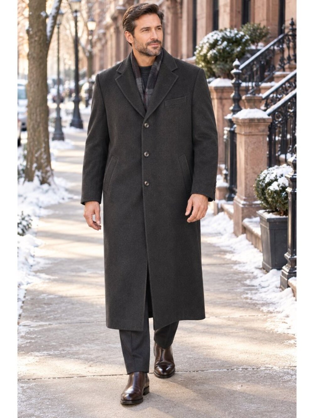 VTG 90s Chaps Ralph Lauren 46L 100% Cashmere Overcoat Charcoal Long Coat EUC